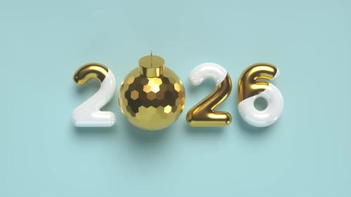 Signe du Nouvel An 2026 avec boule rotative.