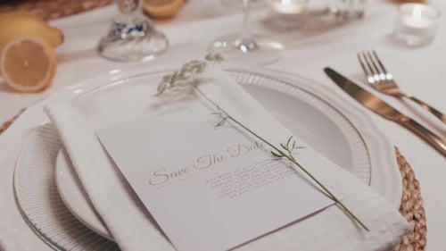 Elegant Wedding Place Setting With Save the Date Card