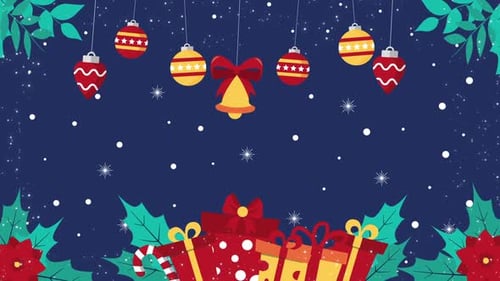 Animated Christmas Decorations Background with Gifts and Falling Snow