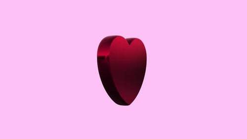3D red heart looped rotation on a transparent background. 3D animation seamless loop.
