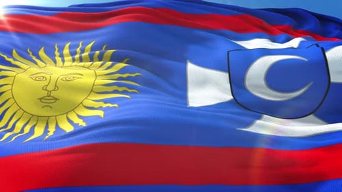 Realistic Waving Flag with Sun and Crescent Moon Design