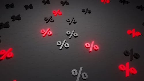 Red and Black Glowing Percentage Symbols 3D Background Animation