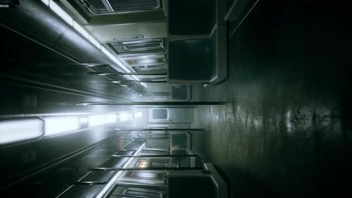 Vertical Empty Metal Subway Train in Urban Chicago