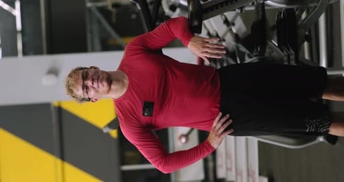 Portrait Muscular Young Man at Sport Gym Confident Bodybuilder Working Out with Weights in Sport