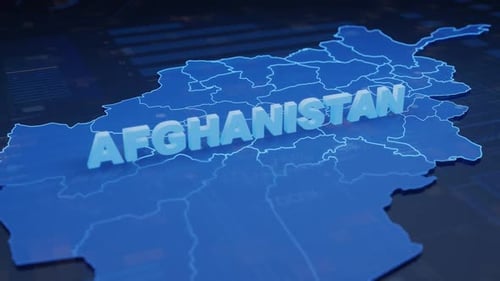Futuristic 3D Digital Map of Afghanistan Rotating
