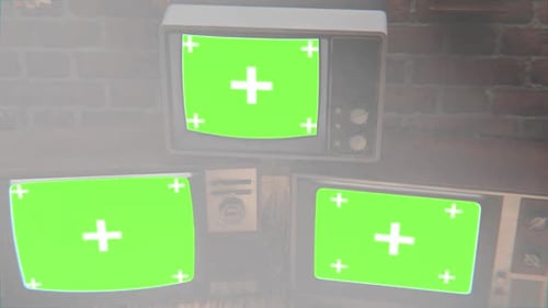 Retro Television Multi-Screen Green Screen Mockup