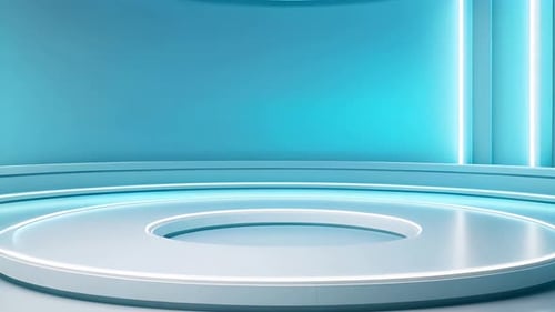 Futuristic Blue Studio Background with Glowing Circular Podium