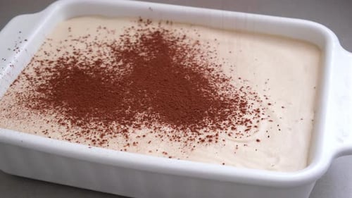 Brown Powder Sprinkled on White Creamy Dessert