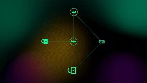 Glowing Neon Digital Network with Connected Icons Animation