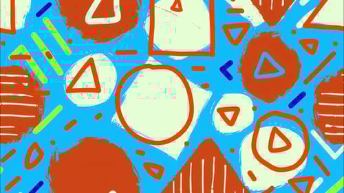 Cartoon Geometric Shapes Background with Circles, Triangles and Colorful Memphis Style Animation