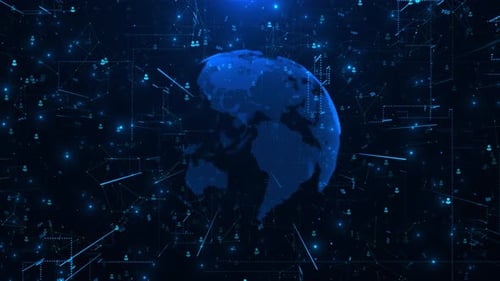 Estructura alámbrica terrestre que gira con el código binario de conexión numérica digital y de línea, futurista