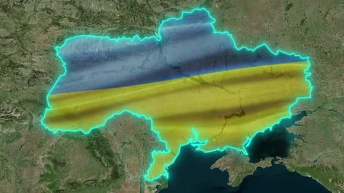 Animated Map of Ukraine with Waving Flag and Neon Outline