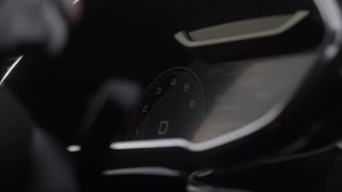 Tachometer Of A Luxury Car On The Move. Car Dashboard Parts. close up