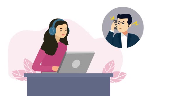 Animated Customer Service Agent Dealing with Angry Client, Backgrounds ...