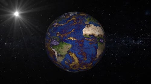 Spinning Earth Globe Animation with Sun and Starfield