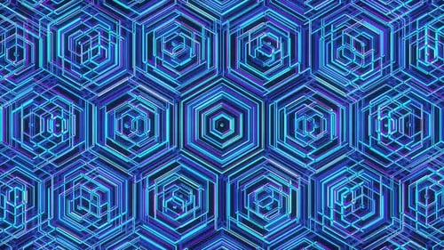 Glowing Blue Hexagonal Geometric Network Loop