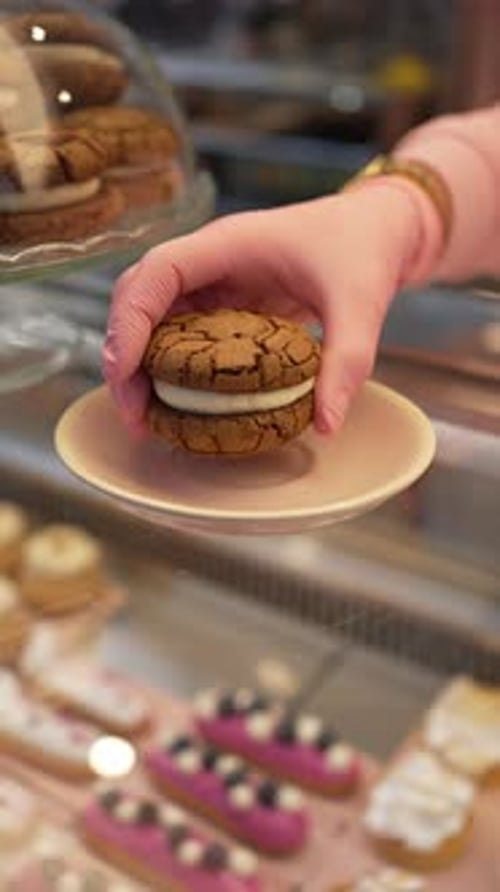 Chocolate Cookies with Cream Filling Dessert Cafe Concept