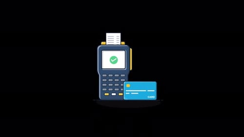 Pos Machine with Bank Card. Secure Payment Concept Animation Video - Transparent