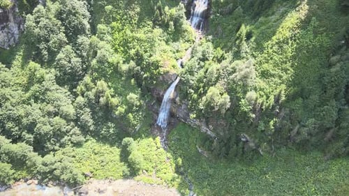Aerial View of Mountain Waterfall
