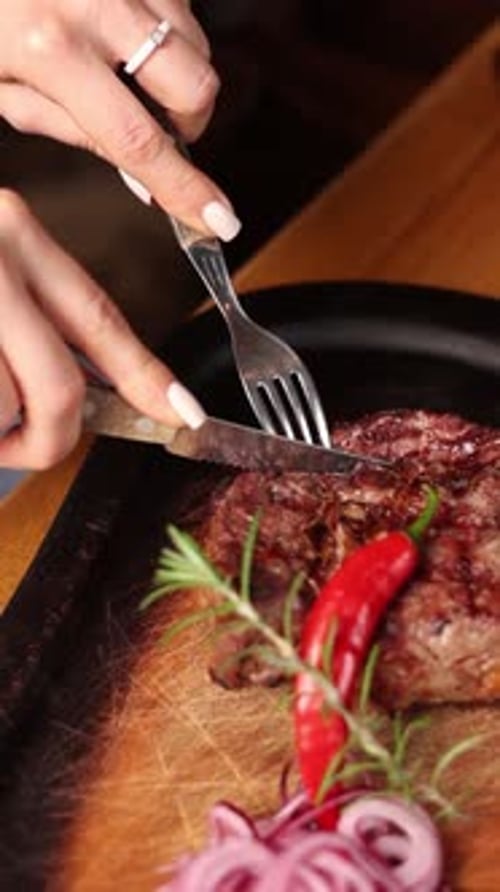Delicious steak close-up in a restaurant