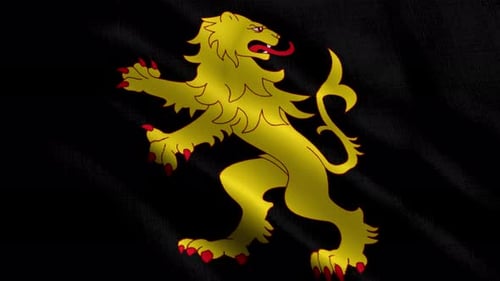Golden Lion Design Waving on Black Fabric