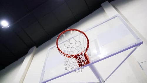 basketball hoop from the bottom inside the indoor basketball court