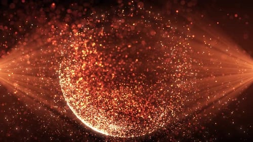 Dynamic Glowing Particle Sphere Background with Golden Light Rays