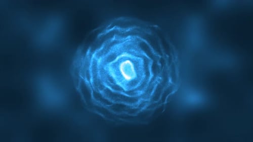 Abstract blue energy round sphere glowing with particle waves