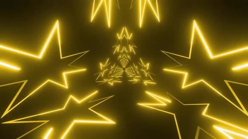 Dynamic yellow neon star tunnel for futuristic abstract backgrounds