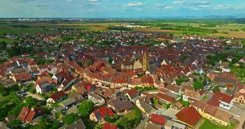Aerial View of Eguisheim Small Picturesque Village in the Province of Alsace France