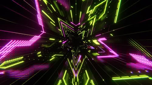 Light Green And Pink Neon Cyber Tunnel Star Shaped Background Vj Loop In 4K