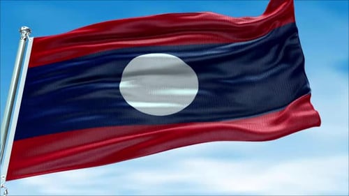 Realistic Laos Flag Waving Seamlessly in Blue Sky Loop