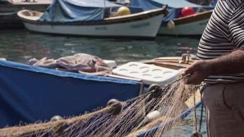 Preparing Nets Before Fishing