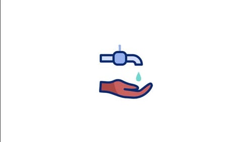 Animated Hand Washing Faucet and Cupped Hand Icon