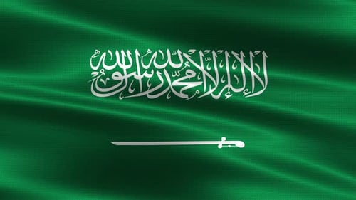 Saudi Arabia Flag Waving with Realistic Fabric Texture