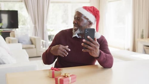 Cheerful Family Christmas Video Call at Home