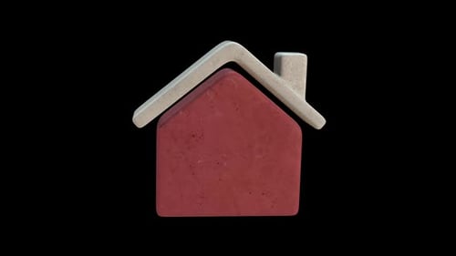 Animated 3D Clay House Icon Rotating on Black Background