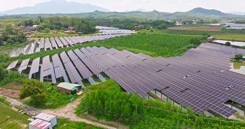 Aerial View of Rural Solar Panel Energy Farm