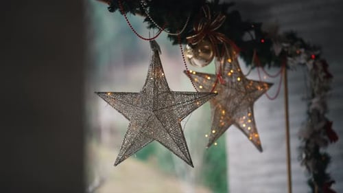 Festive Star Christmas Decorations Twinkling in Home Interior