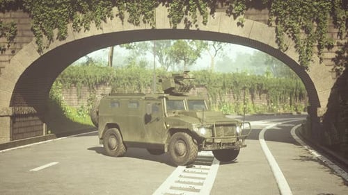 Armored Military Car in Big City