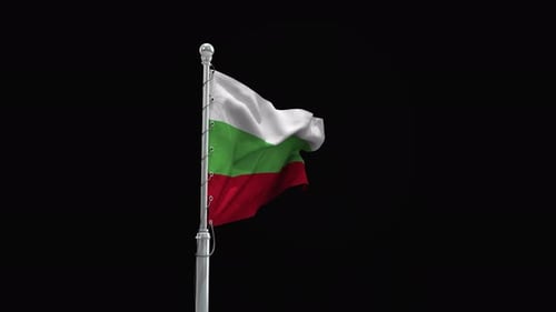 Bulgarian Flag Waving on Flagpole with Alpha Channel