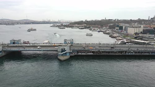 Galata Bridge Aerial View Istanbul Turkey