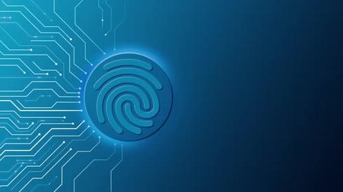 Futuristic Digital Fingerprint Biometric Scan on Circuit Board Animation