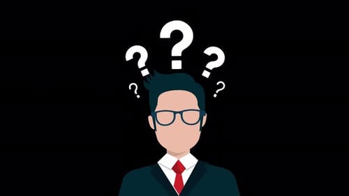 Animated Person Thinking with Question Marks in Flat Design