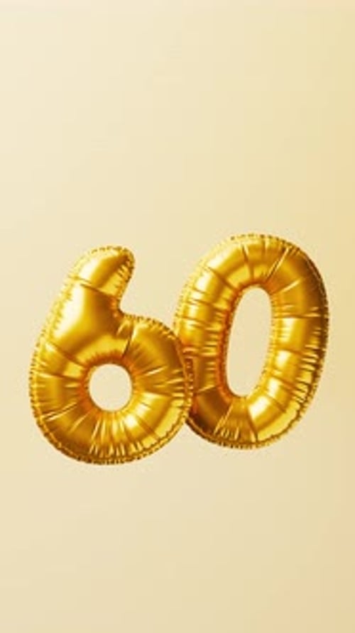 Golden Balloons Number 60 Rise and Float Animation Anniversary Concept 3d Render