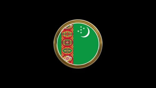 3D Golden Turkmenistan Flag Pin Badge Rotation