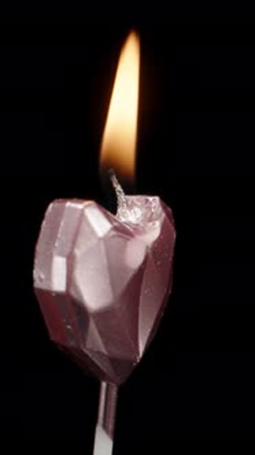 Heart Candle with Flame Burning and Blowing Out