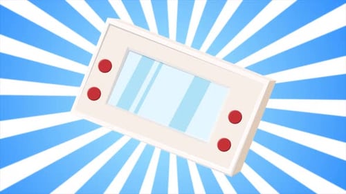 Retro portable video game console old vintage hipster for geeks from 70s, 80s, 90s on blue rays back