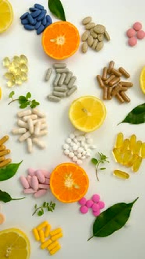 Verschiedene Tabletten und Kapseln, Nahrungsergänzungsmittel und Vitamine, Selective Focus