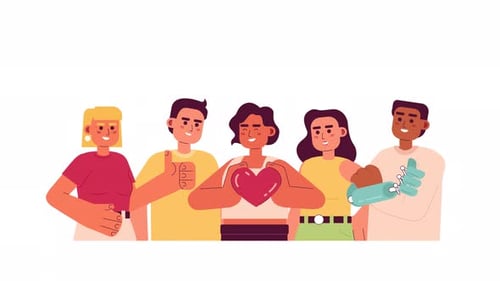 Animação de personagens 2D de estudantes de gênero e diversidade racial